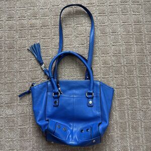 Tignanello Pebbled Leather Blue Satchel Shoulder Bag Crossbody Casual Medium